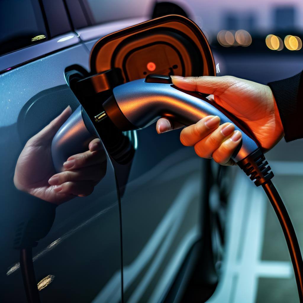 someones hand plugging in their electric car easily